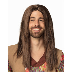 Perruque hippie marron adulte  