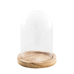 Cloche verre sur support bois 21cm  