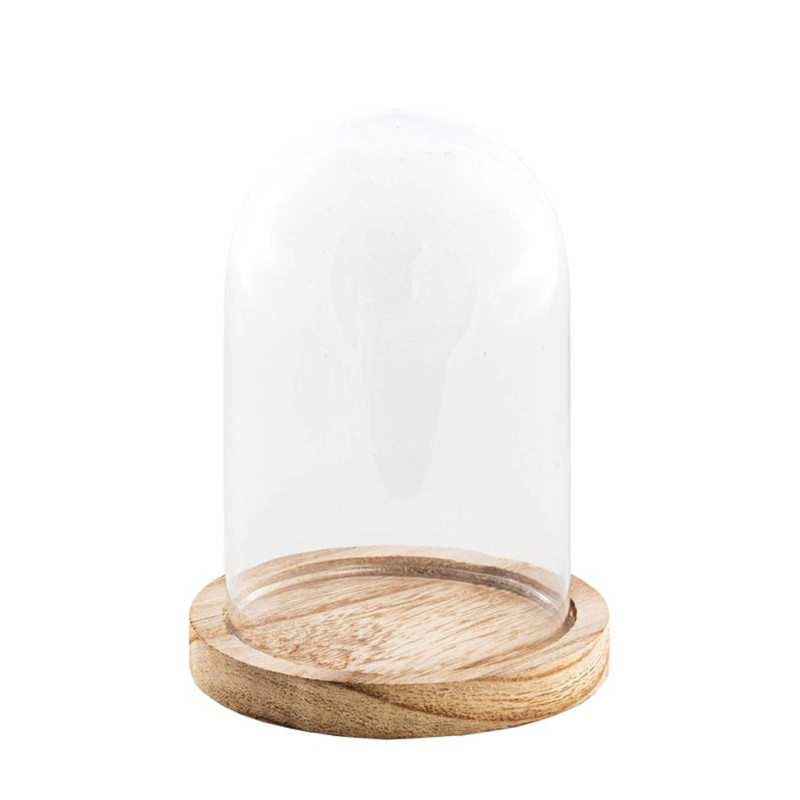 Cloche verre sur support bois 21cm  