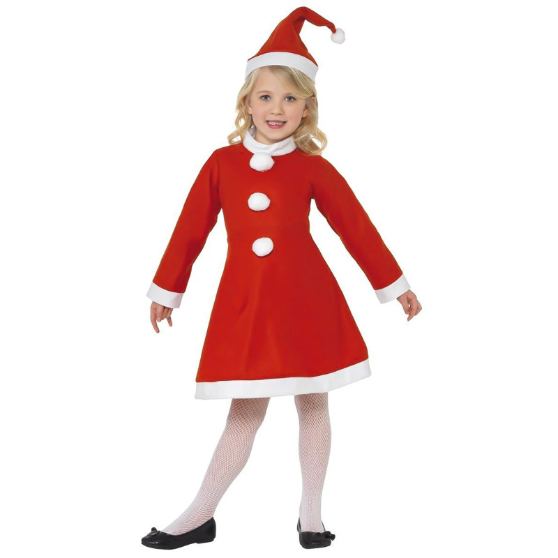 D√©guisement M√®re No√´l robe pompons fille  