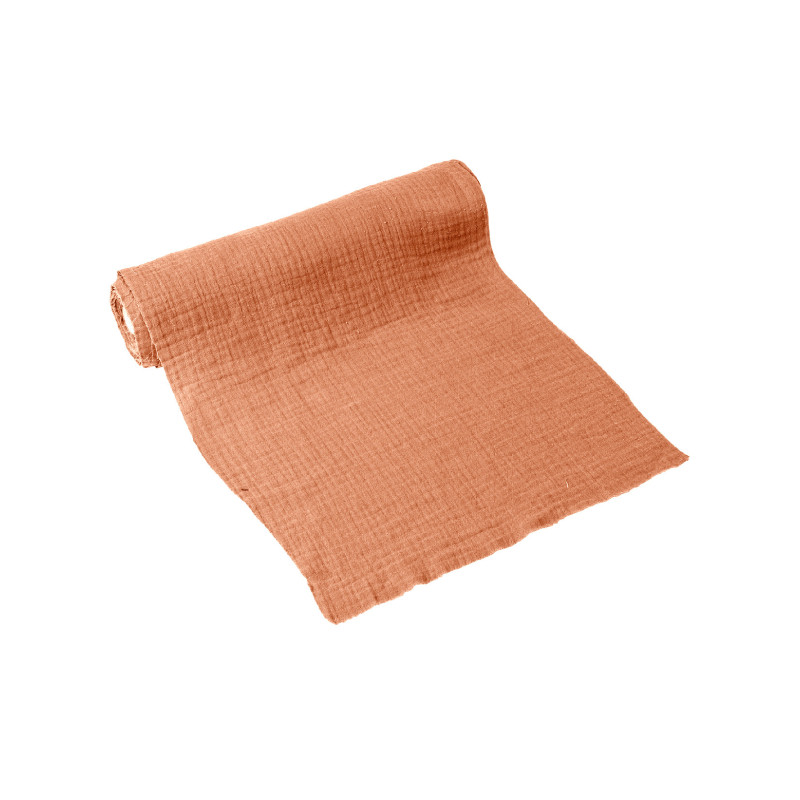 Chemin de table gaze de coton terracotta vieux rose 30 cm x 3 m boh√®me  