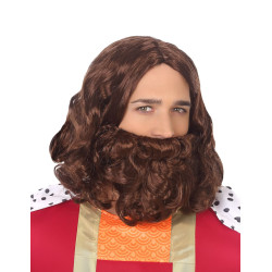 Perruque et barbe ch√¢tain Jesus adulte  