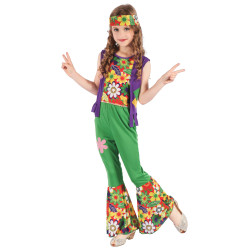 D√©guisement hippie flower power vert fille  