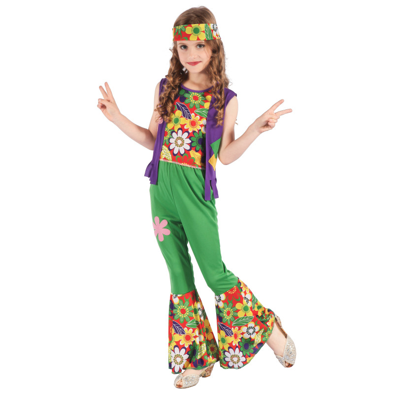 D√©guisement hippie flower power vert fille  