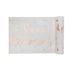 Chemin de table coton anniversaire rose gold 3m x 28 cm  