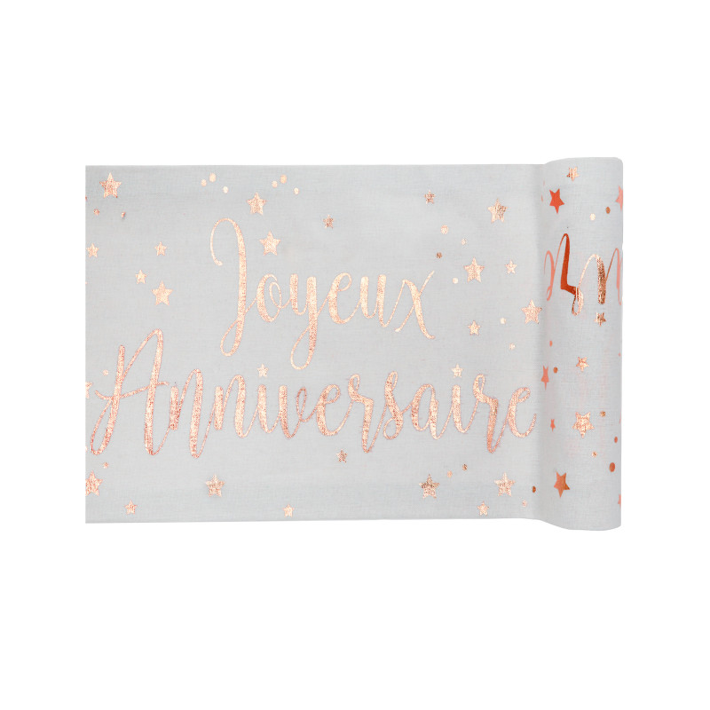 Chemin de table coton anniversaire rose gold 3m x 28 cm  