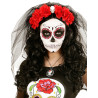 Coiffe fleurs rouges avec t√™te de mort femme Dia de los muertos  