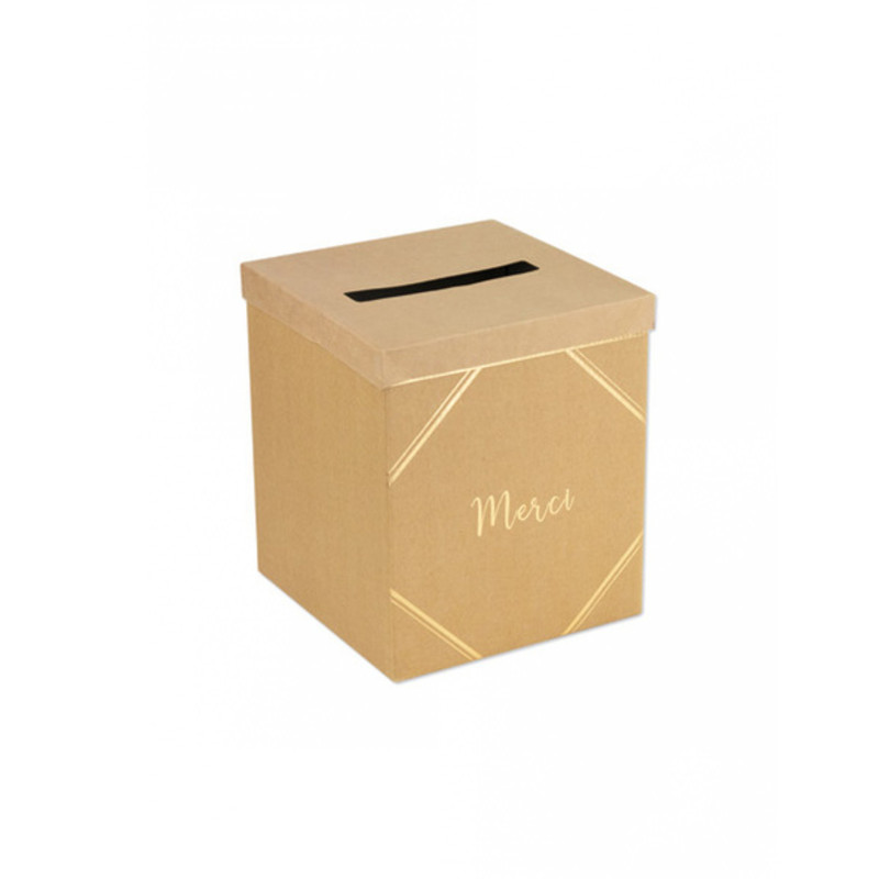 Urne en carton merci kraft et dor√© 21 x 25 cm pour mariage  