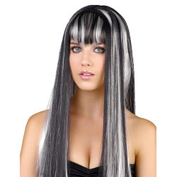 Perruque longue noire et blanche femme  