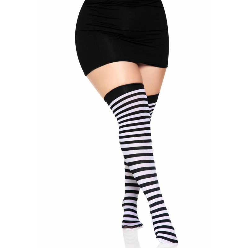 Bas √† rayures noires et blanches grande taille femme  