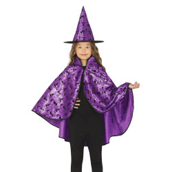 Kit cape et chapeau de sorci√®re lilas enfant  