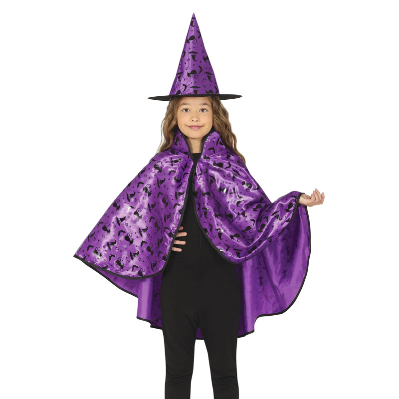 Kit cape et chapeau de sorci√®re lilas enfant  