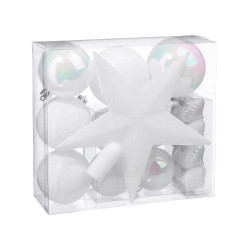Kit d√©corations de sapin blanc 18 pi√®ces avec boules et cimier  