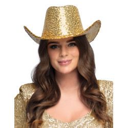 Chapeau de cowboy √† sequins dor√©s adulte  