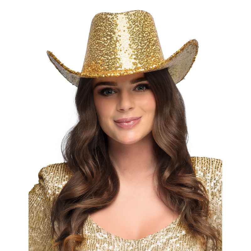 Chapeau de cowboy √† sequins dor√©s adulte  