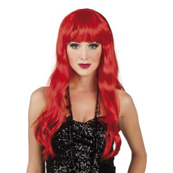 Perruque longue rouge √† frange femme  