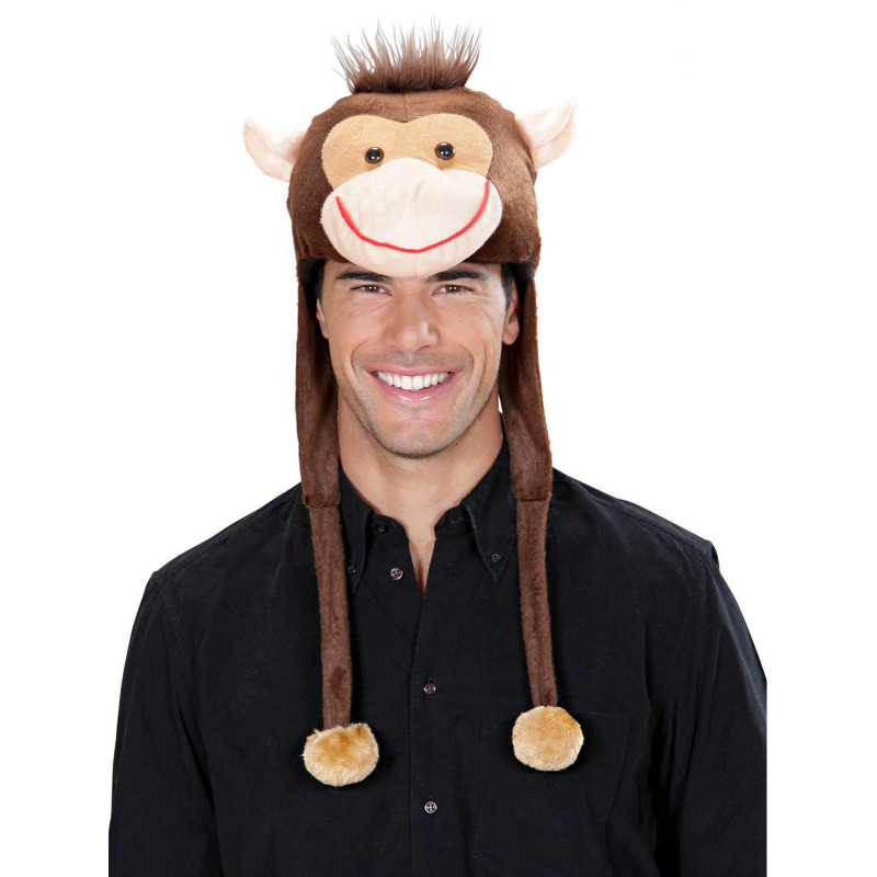 Bonnet singe en peluche adulte  