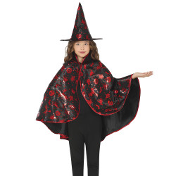 Kit cape et chapeau de sorci√®re noir et rouge enfant  