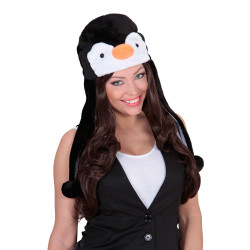 Chapeau Pingouin en peluche noire et blanc  