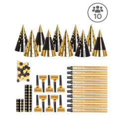 Kit cotillons noir et dor√© 10 personnes  