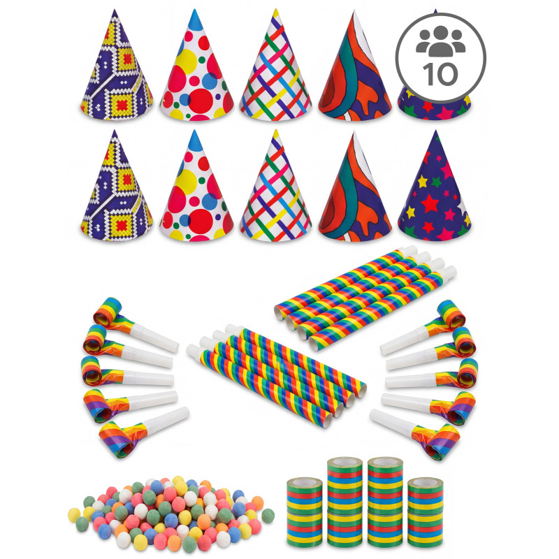 Kit cotillons multicolores 10 personnes  