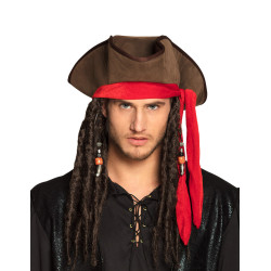 Chapeau pirate marron avec perruque adulte  