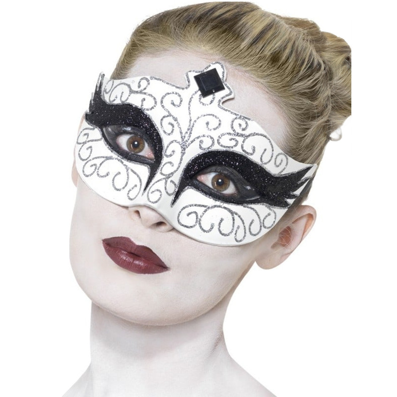 Loup blanc avec paillettes noir et argent adulte  