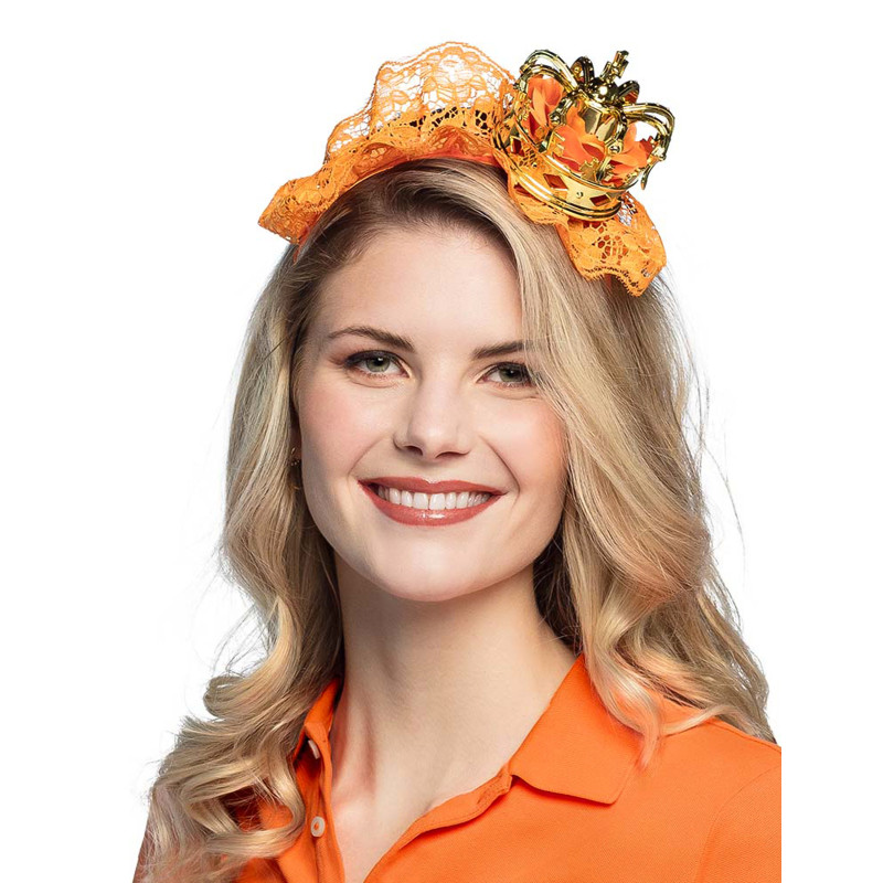 Serre-t√™te mini couronne orange adulte  
