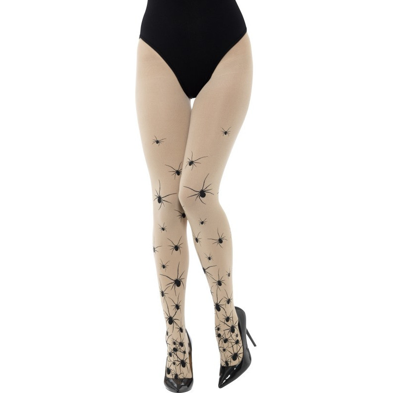 Collants chair avec araign√©es noires femme Halloween  
