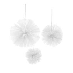 3 Pompons √† suspendre en tulle blanc 15, 20 et 30 cm  