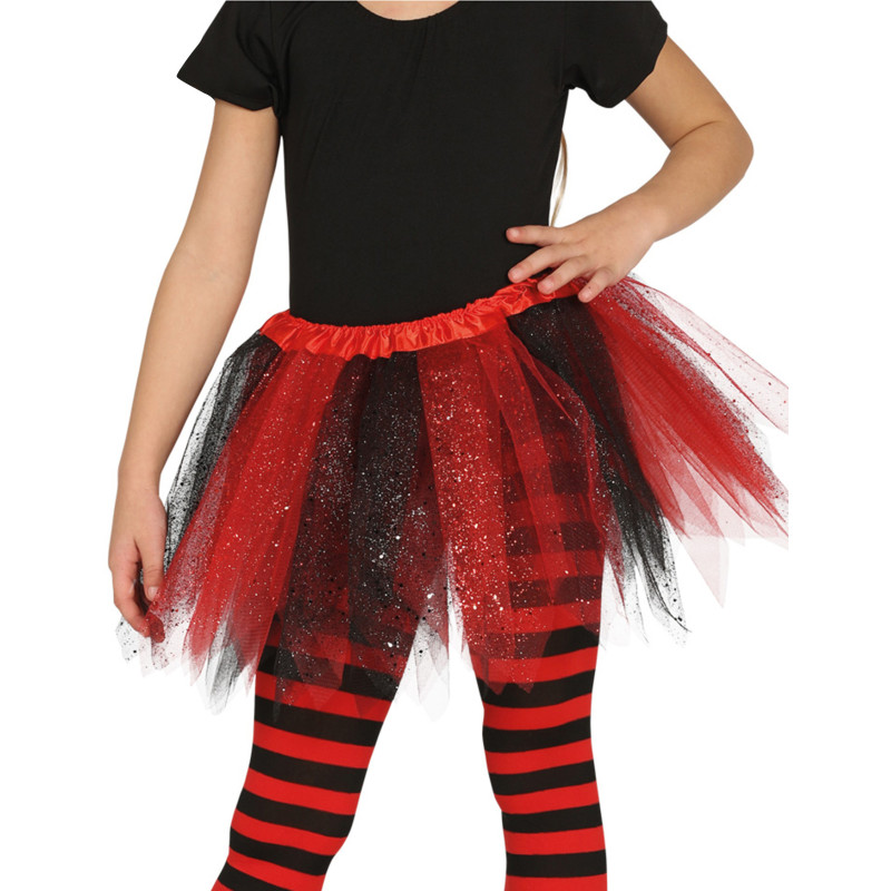 Tutu bicolore noir et rouge √† paillettes fille  