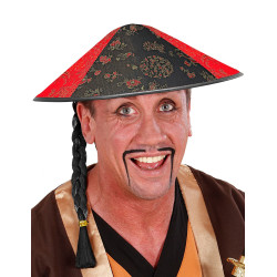 Chapeau chinois avec tresse noire  