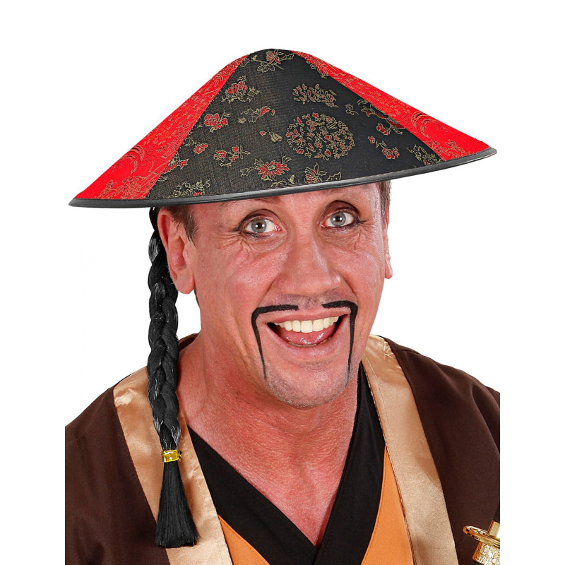Chapeau chinois avec tresse noire  