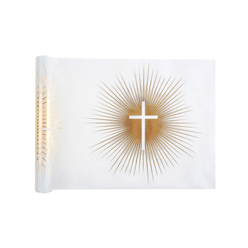 Chemin de table intiss√© de c√©r√©monie dor√© 5 m x 30 cm avec croix  