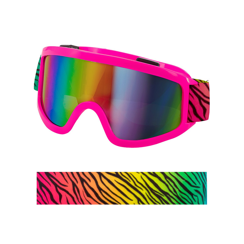 Lunettes de ski roses avec bandeau z√®bre color√©  