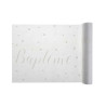 Chemin de table intiss√© bapt√™me blanc √† c?urs gris 30 cm x 5 m  