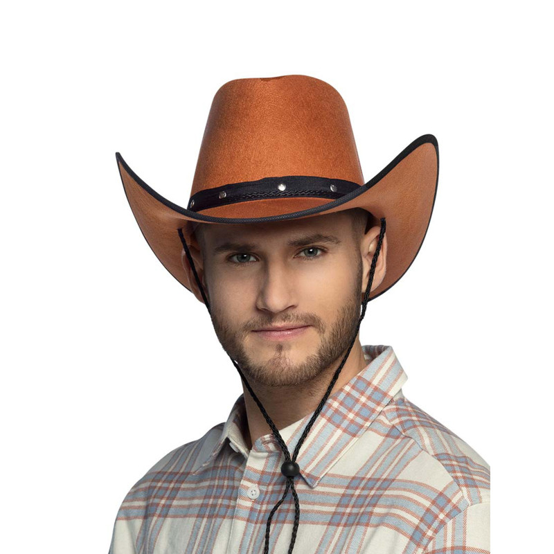 Chapeau cowboy marron √† bordures noires adulte  
