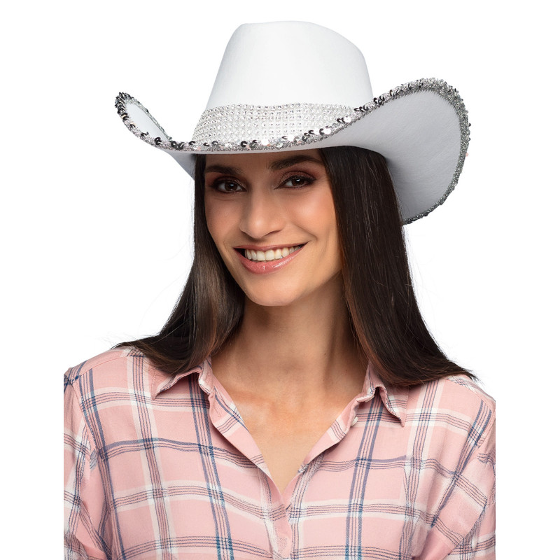 Chapeau de cowboy blanc √† strass adulte  