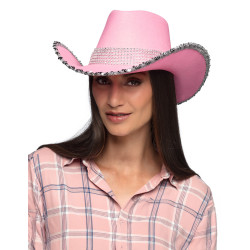 Chapeau de cowboy rose clair √† strass adulte  