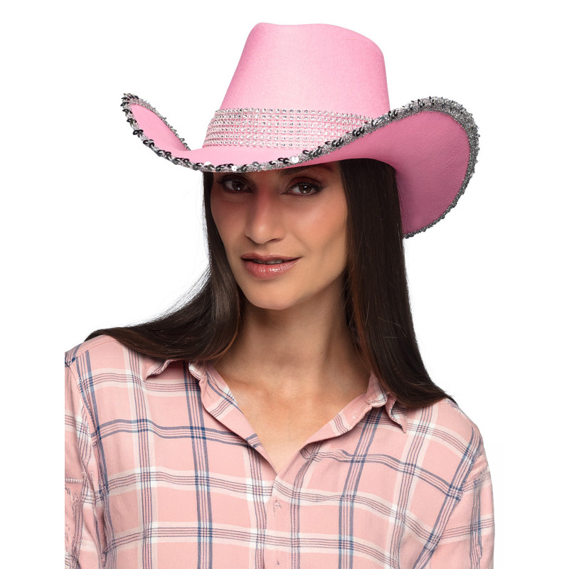 Chapeau de cowboy rose clair √† strass adulte  