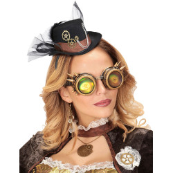 Chapeau avec voile noir adulte Steampunk  