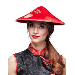 Chapeau chinois rouge adulte  
