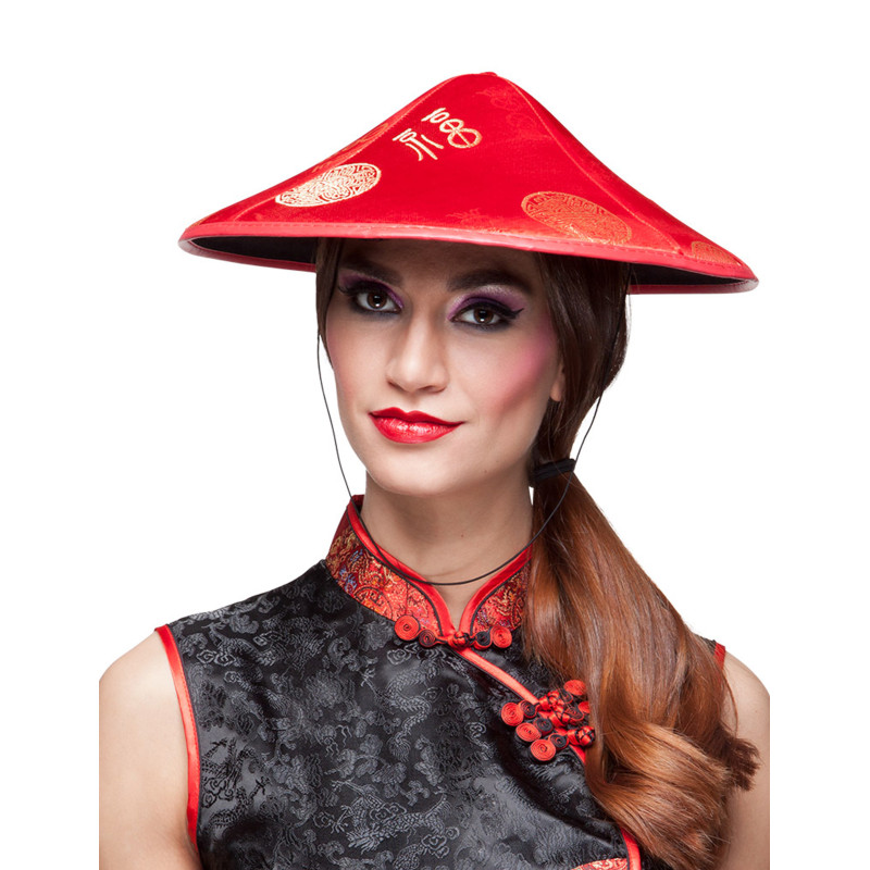 Chapeau chinois rouge adulte  