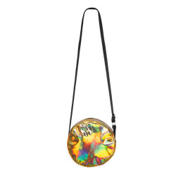 Sac √† bandouli√®re rond holographique dor√©  