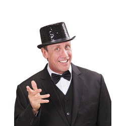 Chapeau haut de forme noir √† sequins contour noir adulte  