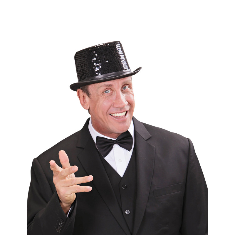 Chapeau haut de forme noir √† sequins contour noir adulte  