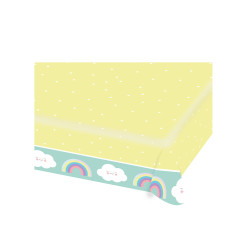 Nappe en papier petit nuage menthe et jaune 115 x 175 cm pour anniversaire  
