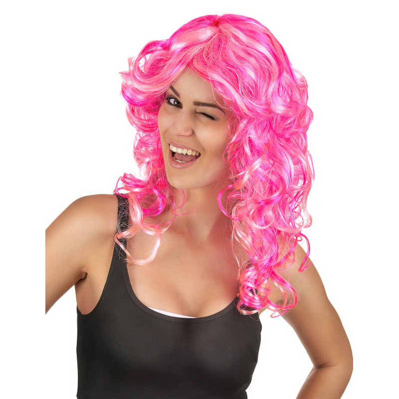 Perruque boucl√©e rose femme  