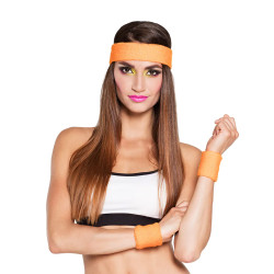 Bandeau et poignets orange 80's adulte  