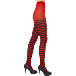 Collants ray√©s noirs et rouges femme  